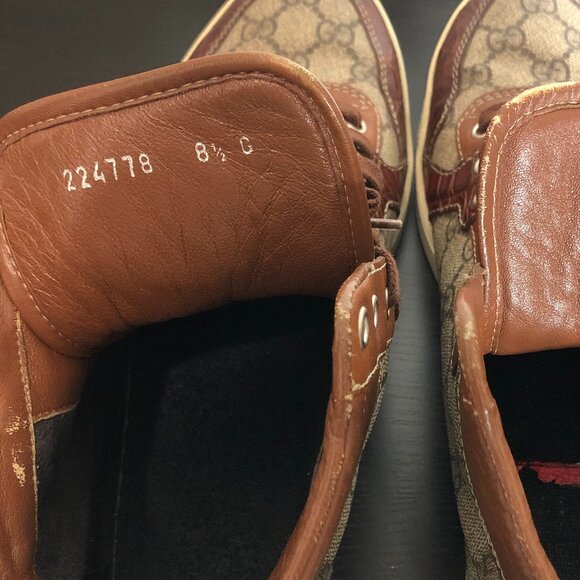Gucci 224778 GG Imprime High Top Authentic Brown Crocodile Trim Canvas Men’s 8.5 - Picture 11 of 13